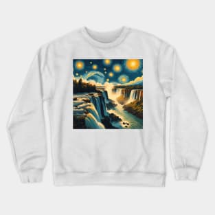 Iguazu Falls, Brasil, Argentina, in the style of Vincent van Gogh's Starry Night Crewneck Sweatshirt